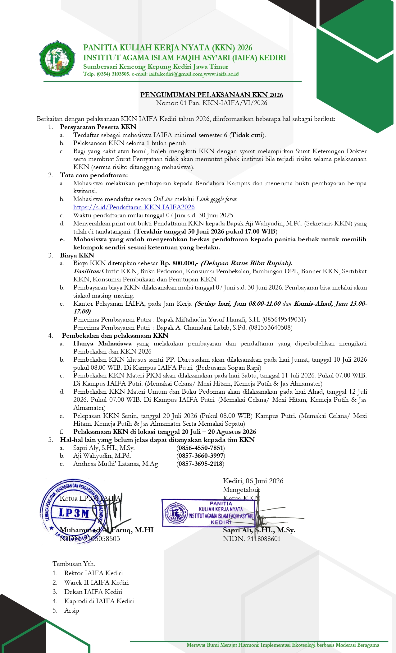 Surat Edaran KKN IAIFA 2026