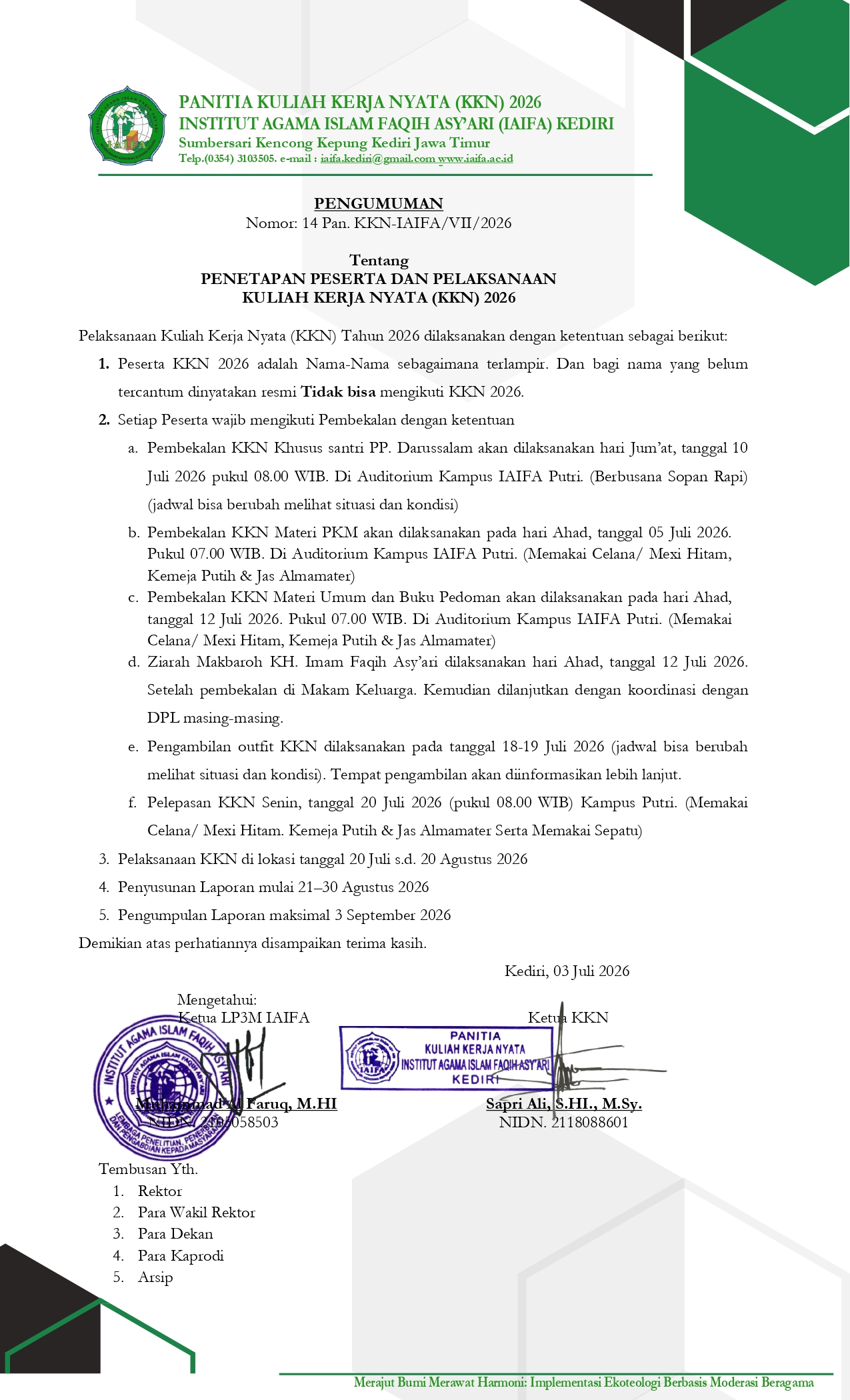 Halaman 1 - Penetapan Peserta Putra KKN 2026